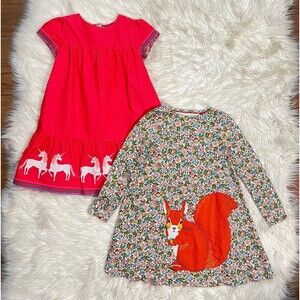 Mini Boden Girls Dress Lot Size 6/7 Unicorn Corduroy & Big Squirrel Floral Dress